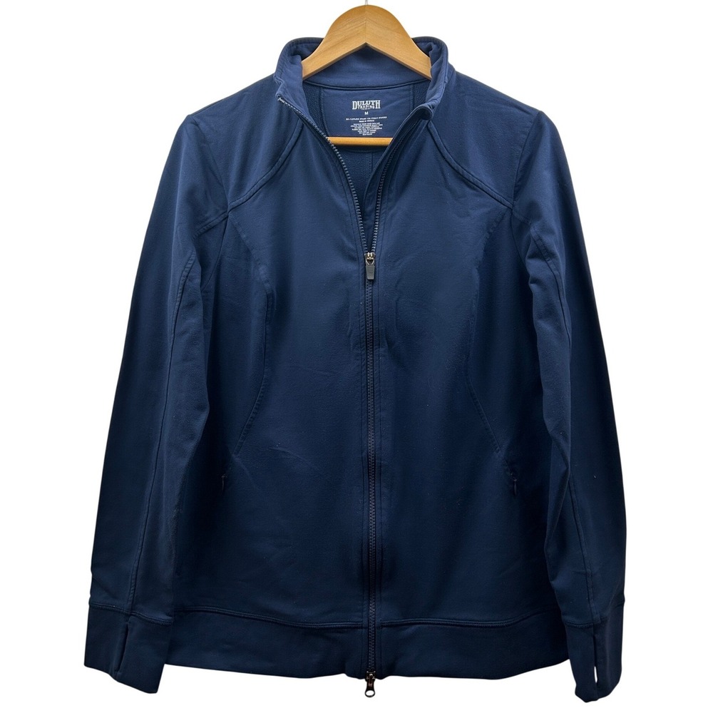 Duluth Trading Athleisure Jacket Women M Navy Blue Full Zip Activewear Thumbhole